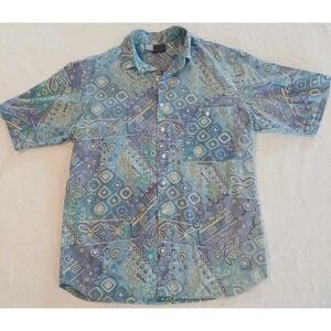 Vintage 90s Maui Trading Co Button Up Shirt Mens L Blue Multicolor Geometric
